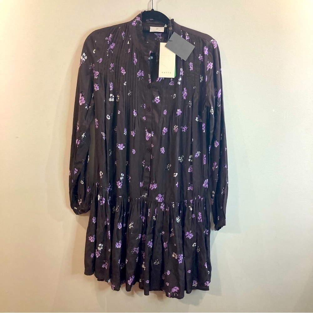 KAFFE Sz 34 Kajava Ruffle Neckline Hem Buttons Ditzy Floral Tunic Dress NEW - Picture 2 of 16